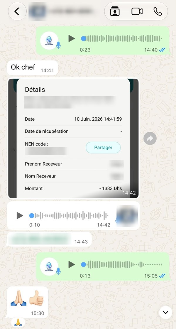 Témoignage client 1 : conversation WhatsApp