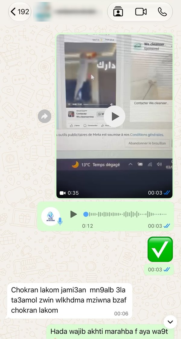 Témoignage client 5 : conversation WhatsApp
